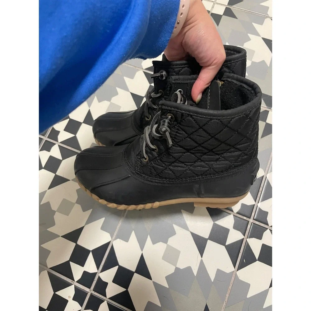 Nautica Womens Dorsay Quilted Duck Boots Black Tan Size 6 Waterproof Ankle Boots